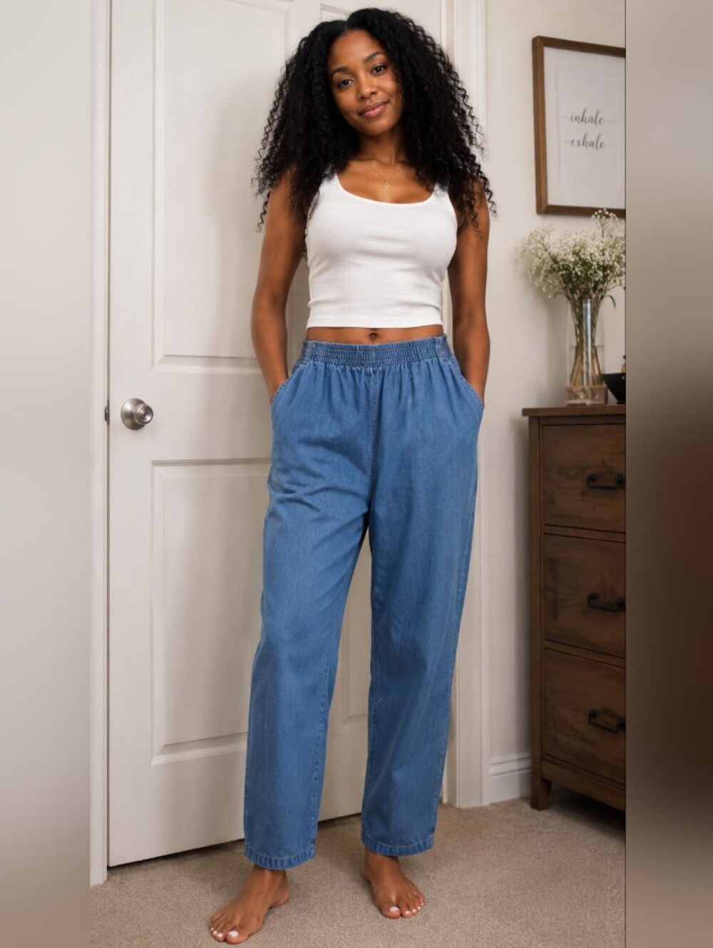 Original Chic Elastic Waisted Blue Jeans -High Waist -Circa 80's